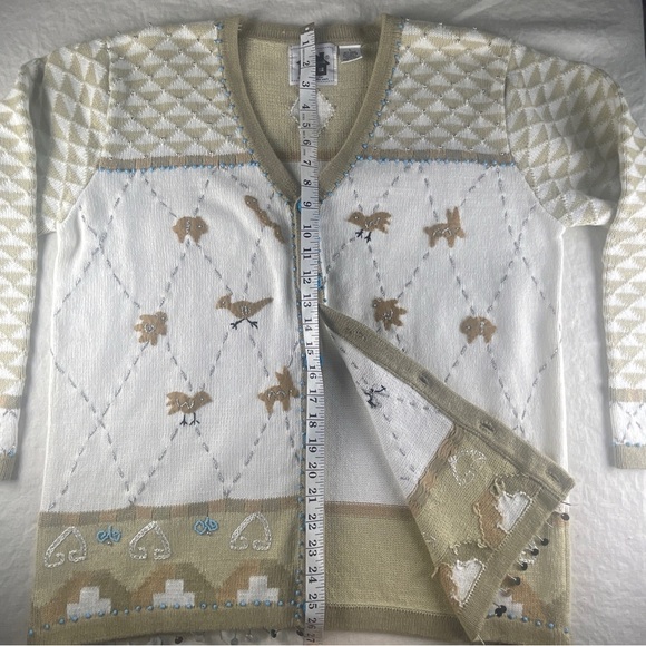 Storybook Knits Cream Cardigan with Blue Accents - Picture 7 of 13